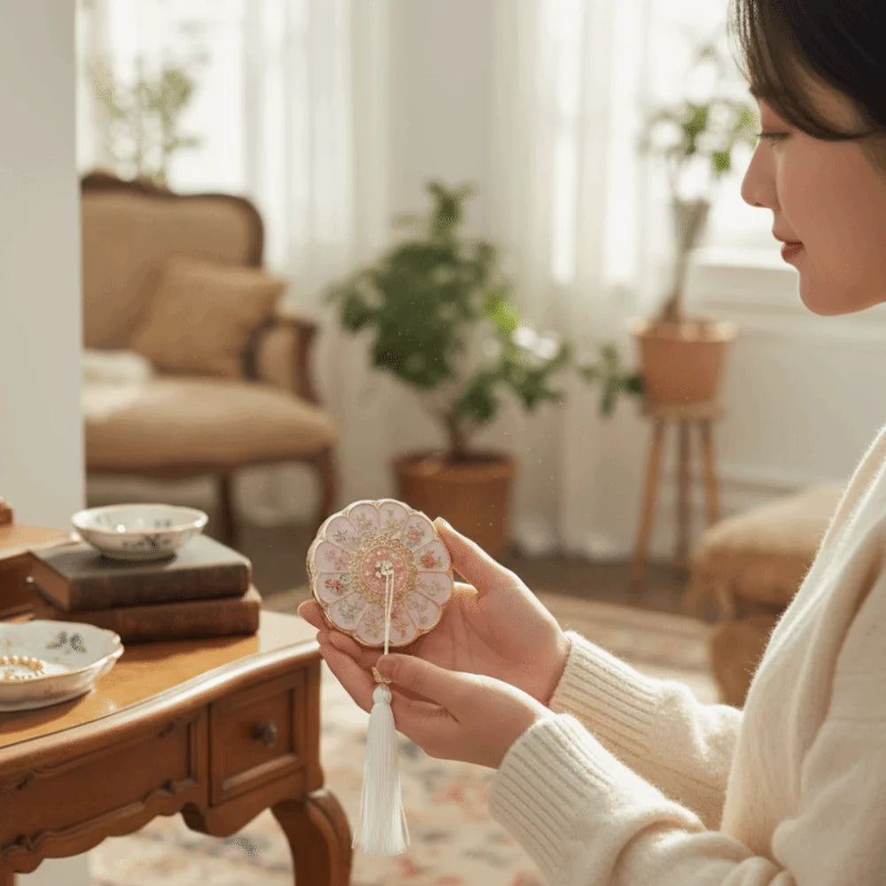 Women Flower Pattern Compact Mirror Compact Makeup Mirror