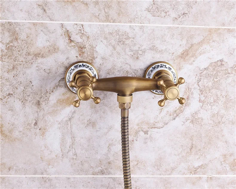 Retro Shower Faucets Antique Brass Ceramics Bathtub Faucets