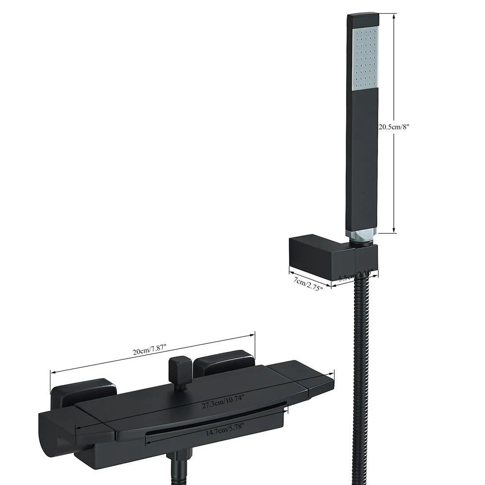 Black Waterfall Bathtub Shower Faucets Wall Mount Shower