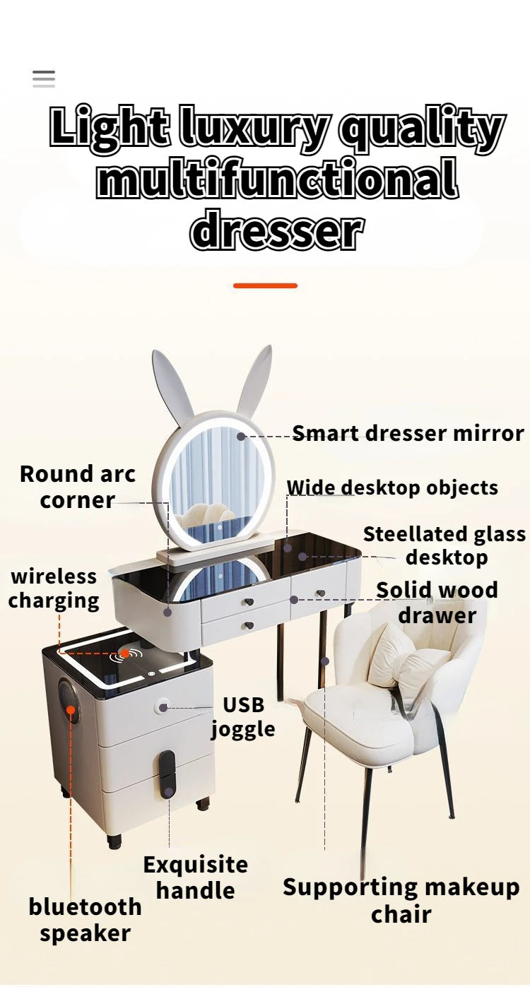 Nordic Glass Luxury Dressing Table Smart Wireless Charging