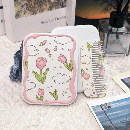 Flowers Flip-Top Folding Makeup Mirror Pocket Mirror Women