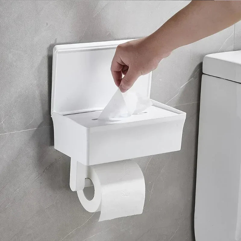 In Adhesive Toilet Paper Holder Box Shelf Storage