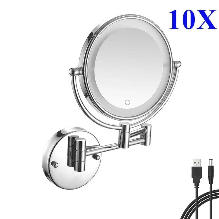 Touch Led Folding Bathroom Mirrors Double Face 5x