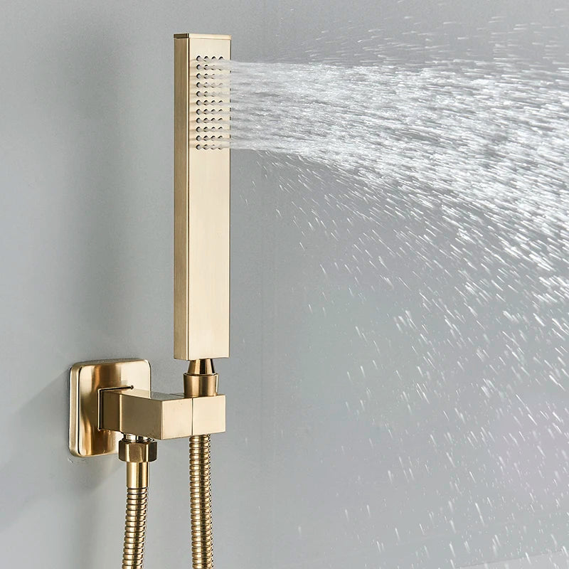 Brushed Gold Bathroom Shower Faucet Rainfall Concealed Shower