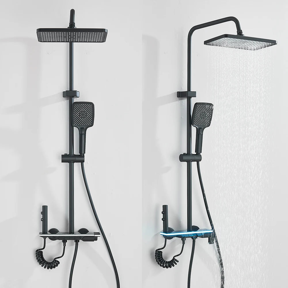 Black Lcd Display Screen Shower Faucet Bathroom Cold
