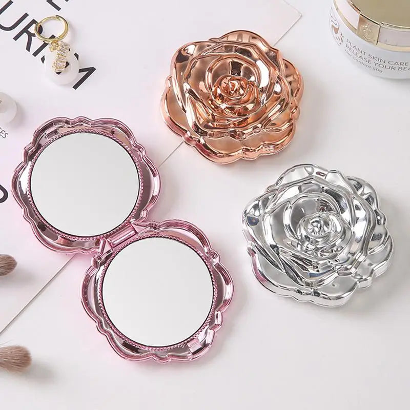 Double Sided Pocket Mirror Retro Rose Pattern Compact