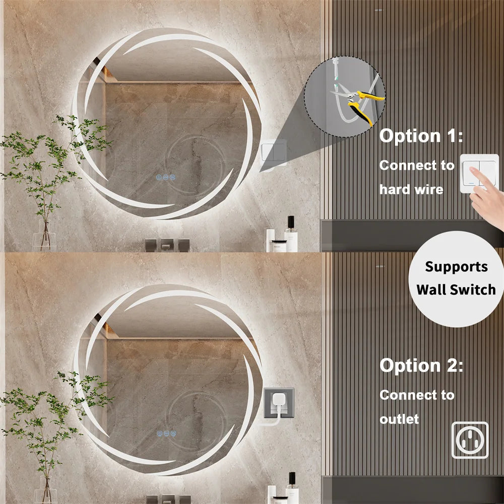 Luvodi Modern Led Bathroom Wall Mirror Circle Backlight