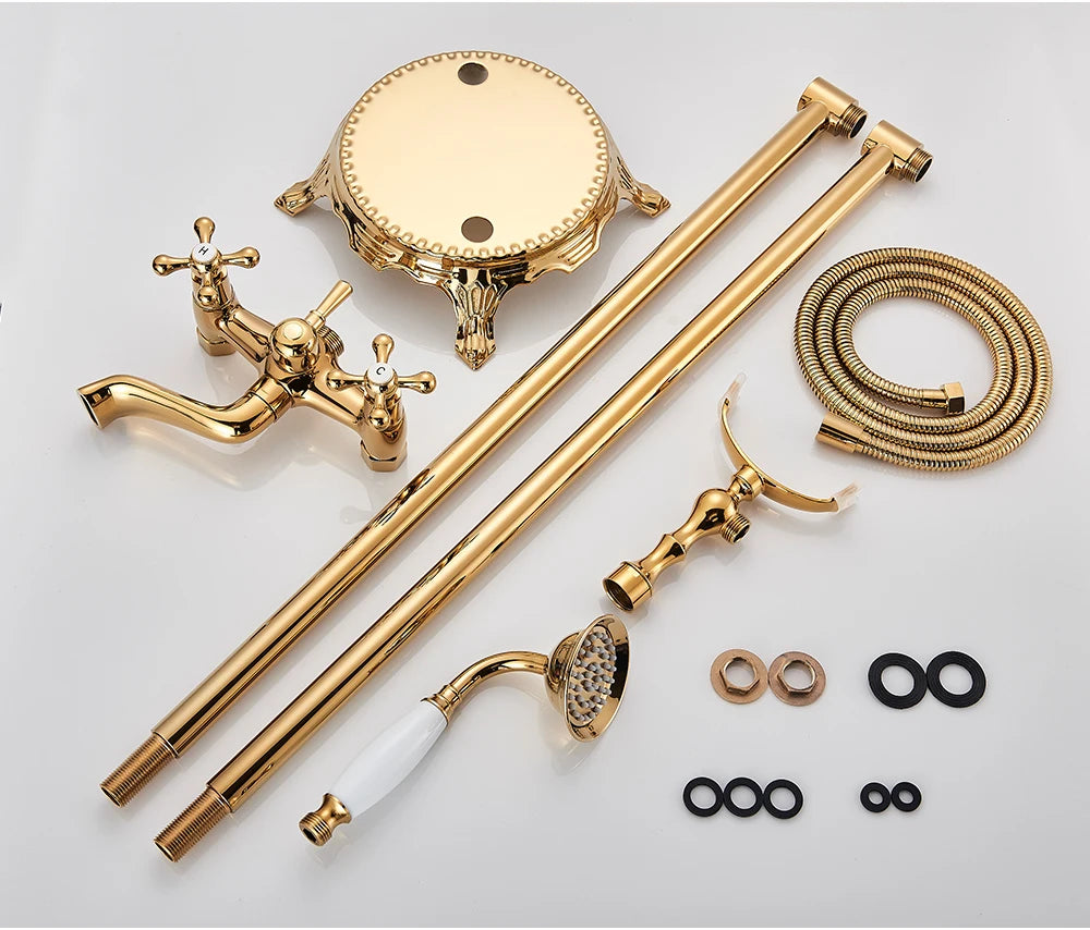 Antique Brass Floor Mounted Bathtub Shower Faucet Dual