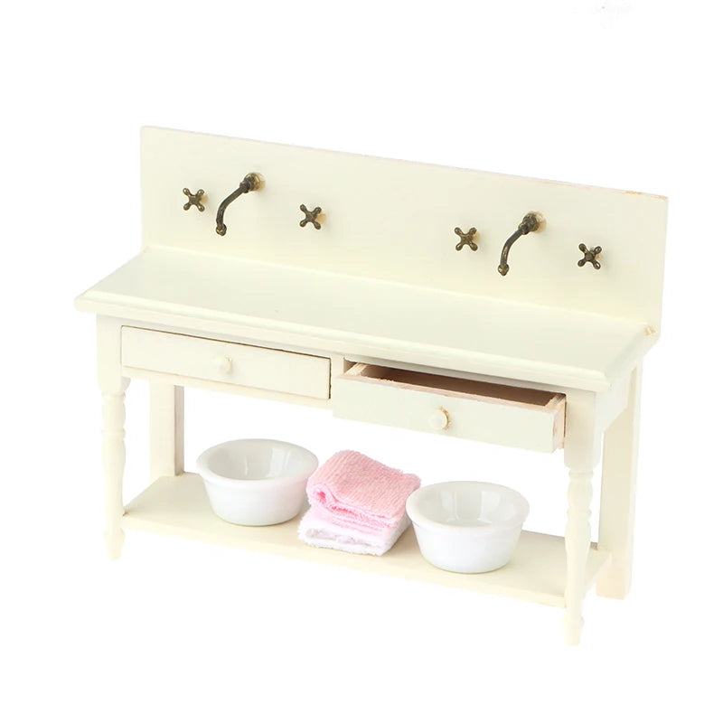 12 Dollhouse Miniature Wooden Bathroom Sink Cabinet Wash