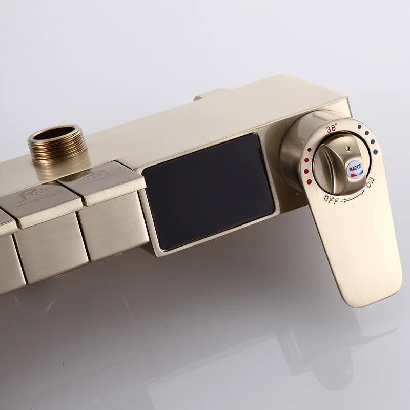 Brushed Gold Piano Digital Shower System Cold Brass
