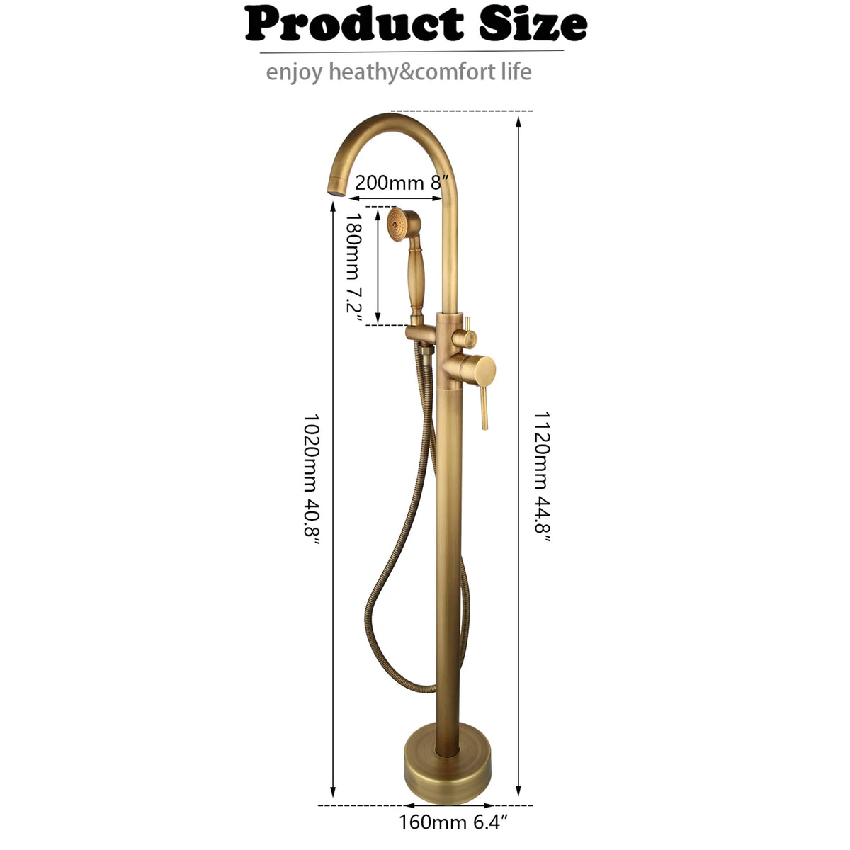 Kemaidi Antique Brass Bathtub Shower Faucet Floor Standing
