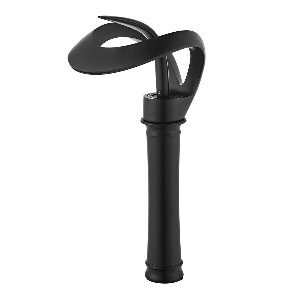 Black Bathroom Basin Taps Handle Waterfall Faucet Solid