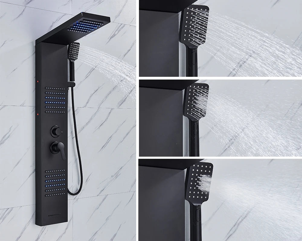 Rozin Black Shower Column Led Rainfall Bathroom Faucet