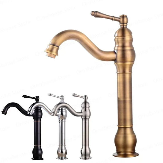 Antique Brass Basin Faucet 360 Rotation Handle Deck