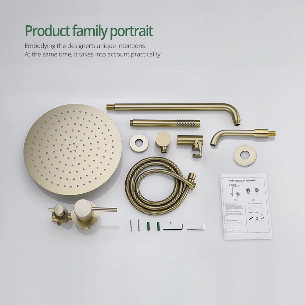 Brushed Gold Bathroom Faucet Shower System 3-Function Shower