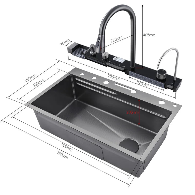 0mm Double Waterfall Sink Embossed Stainless Steel Sink