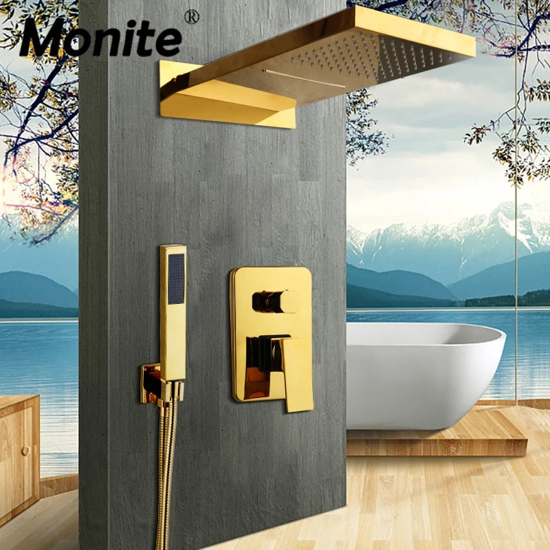 Monite Golden Plated Bathroom Shower Rainfall Head Shower
