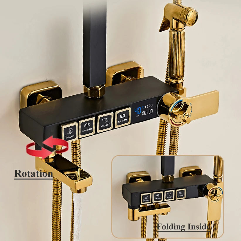 Luxury Thermostatic Bathroom Shower System White Gold Brass