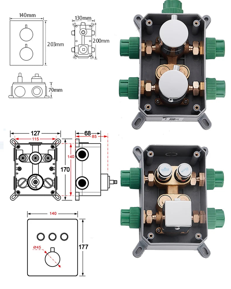 Langyo Matte Black Thermostatic Shower Faucet Mixing Valve
