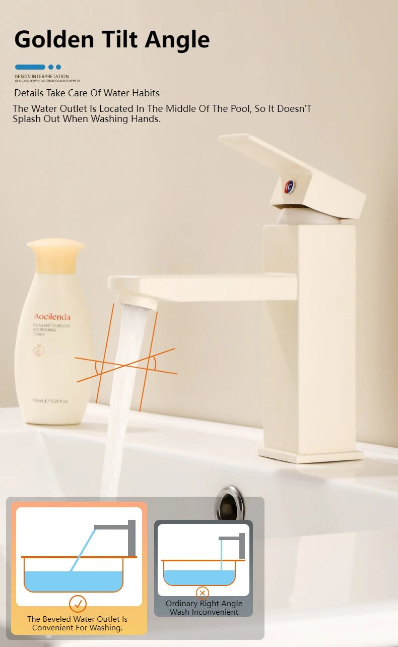 Milk White Handle Deck Mounted Basin Sink Faucet