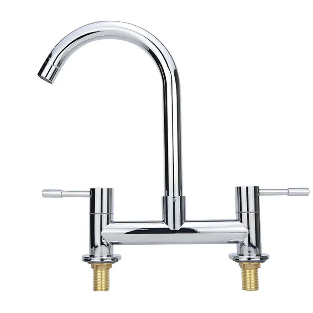 Modern Lever Double Handle Chrome Sink Faucet Cold