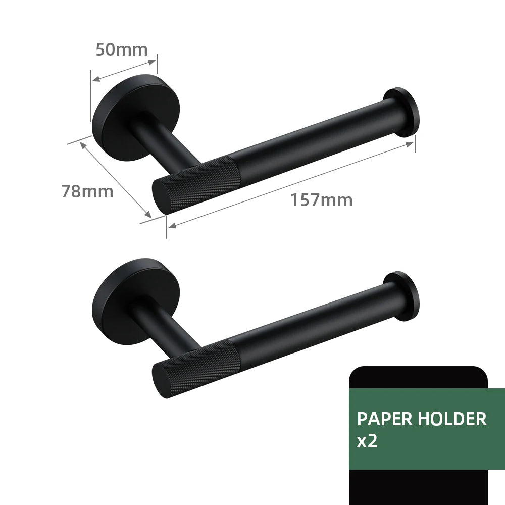 Black Bathroom Brass Knurled Kit Paper Holder Towel