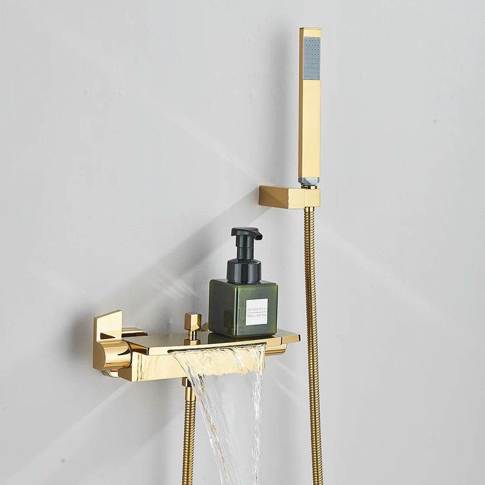 Golden Shower Faucet Waterfall Bath Shower Mixer Tap
