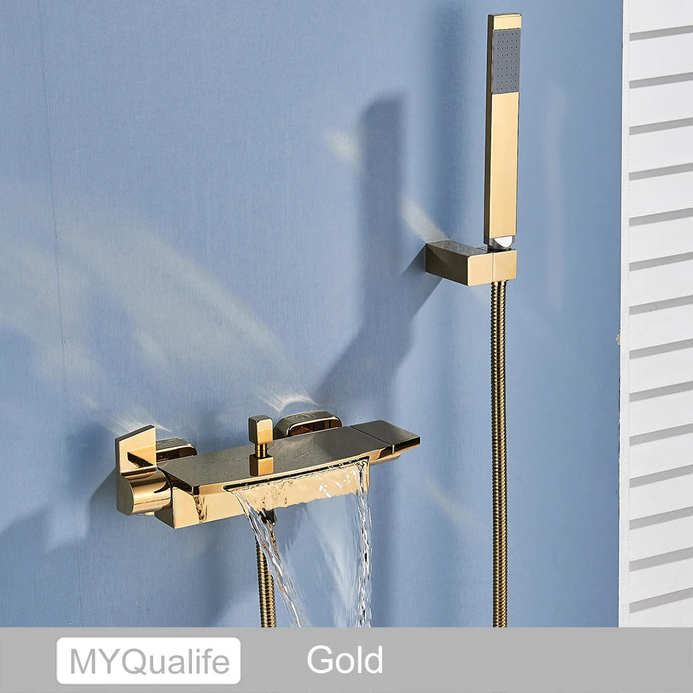 Myqualife Matte Black Bathroom Faucet Function Bathtub Facuet