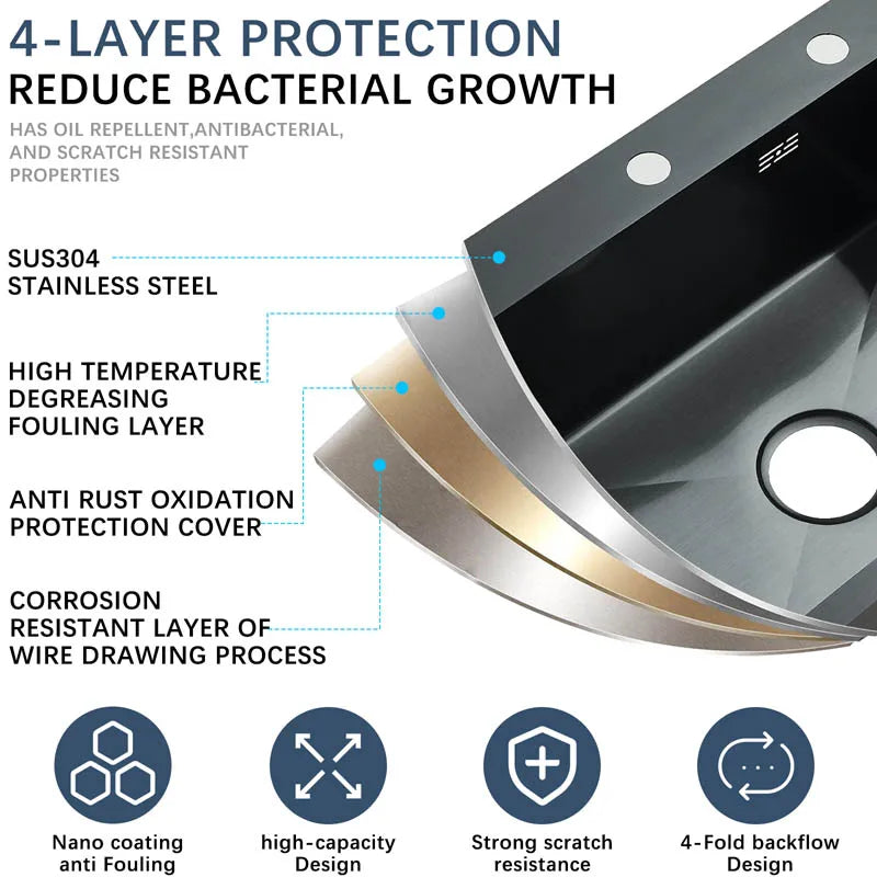 Stainless Steel Waterfall Sink Large Slot Integrated Faucet