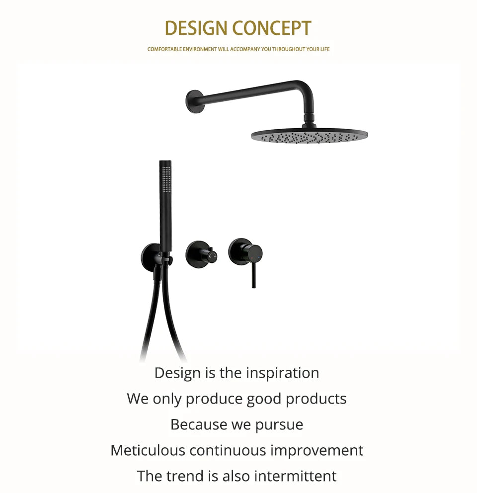 Bathroom Shower System Rainfall Shower Faucet Black Mixer