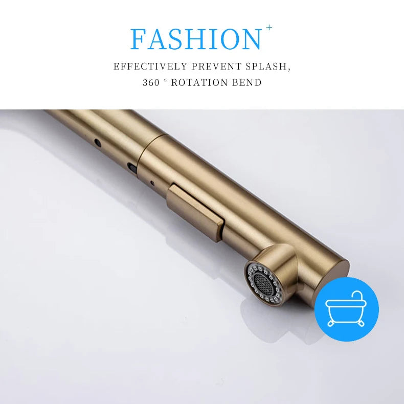 Brushed Gold Touch Sink Faucets Cold Pull Out