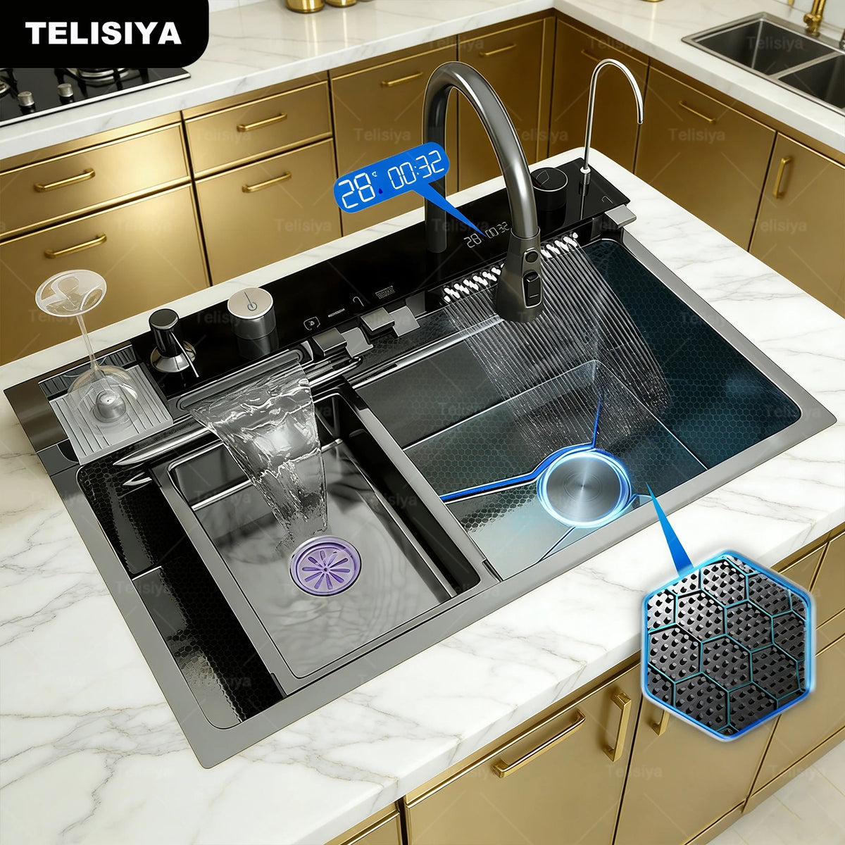 Stainless Steel Waterfall Sink Large Slot Integrated Sinks