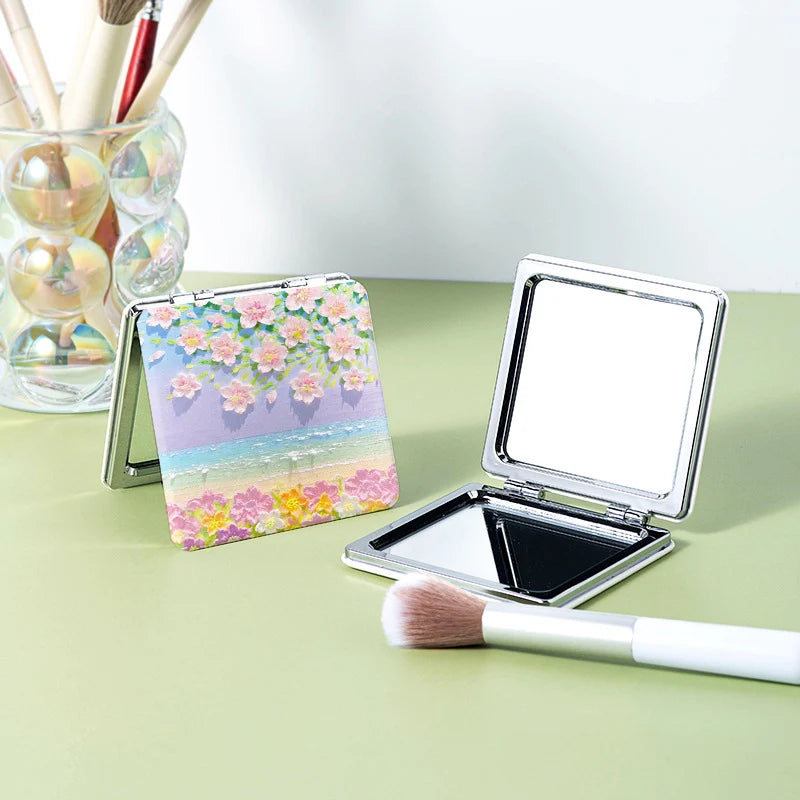 Makeup Mirror Hand-Painted Oil Painting Double Sided Folding