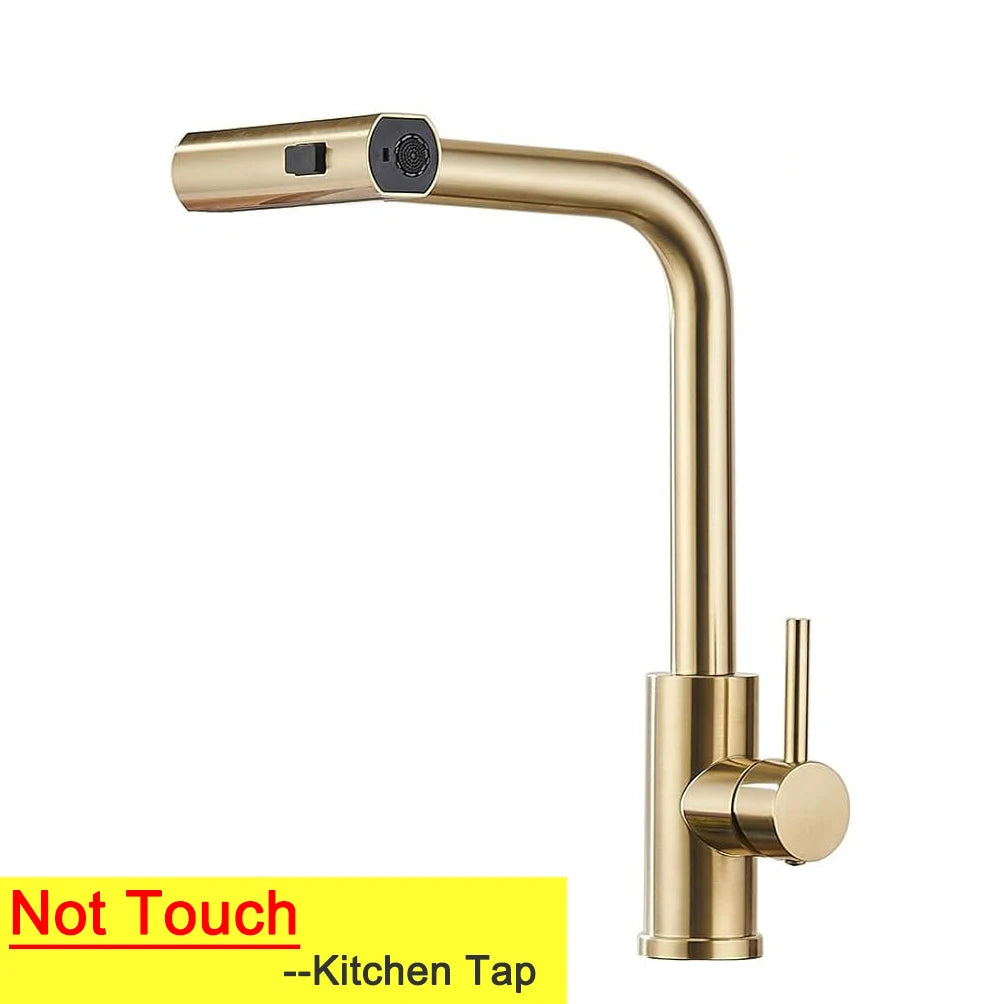 Touch Waterfall Faucet Brushed Gold Cold Pull Out