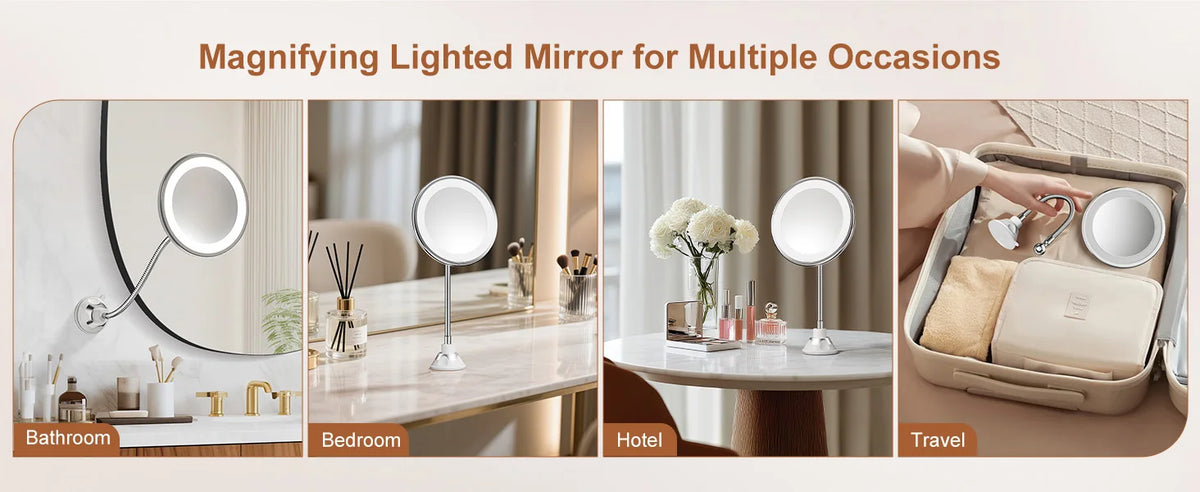 10x Magnifying Led Makeup Mirror Gooseneck Suction Cup