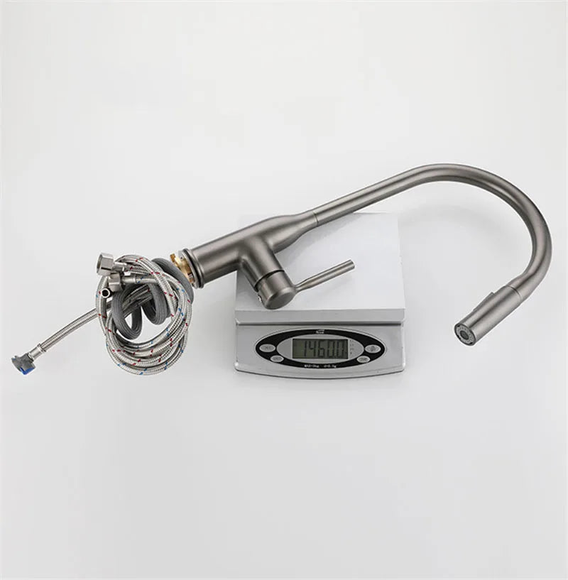 Gun Gray Pull-Out Sink Faucet Double Water Washbasin