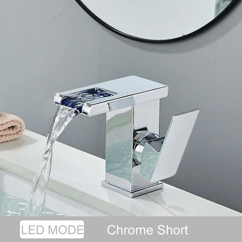 Luxury Led Color Changing Waterfall Basin Sink Faucet