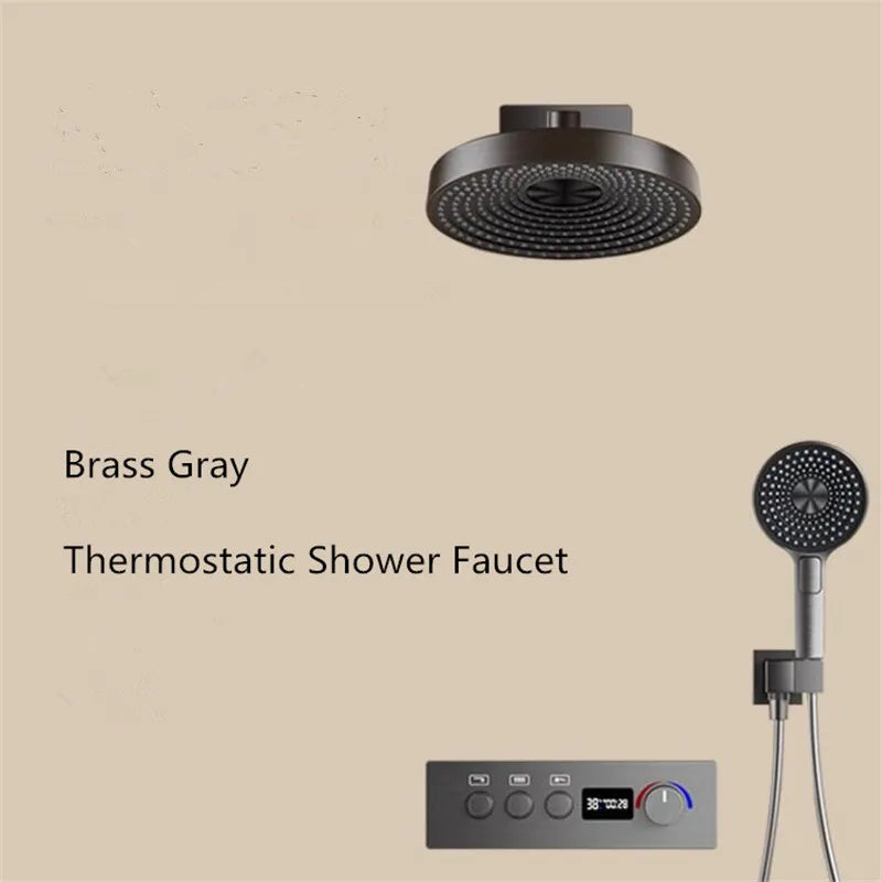 Brushed Gold Thermostatic Bathroom Shower Faucet In Wall