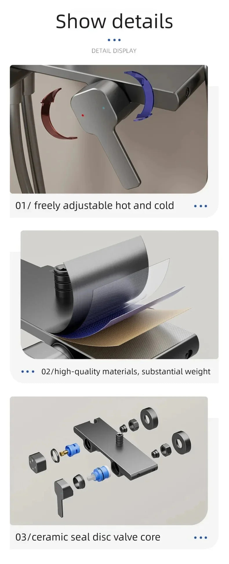 Bathroom Gray Pressure Shower Hotel Bathtub Faucet Cold