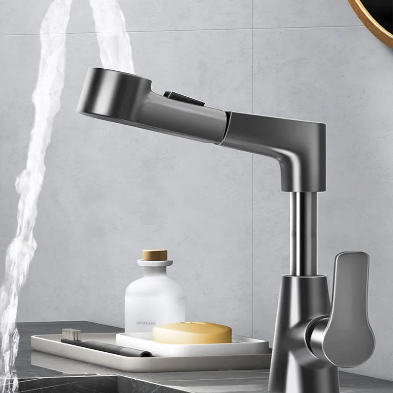 Dual-Function Pull-Down Bathroom Sink Faucet Adjustable Height