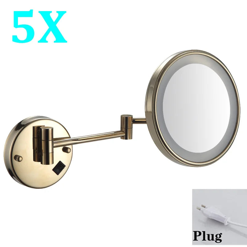 Brushed Gold Led Folding Bathroom Mirror Wall Mounted