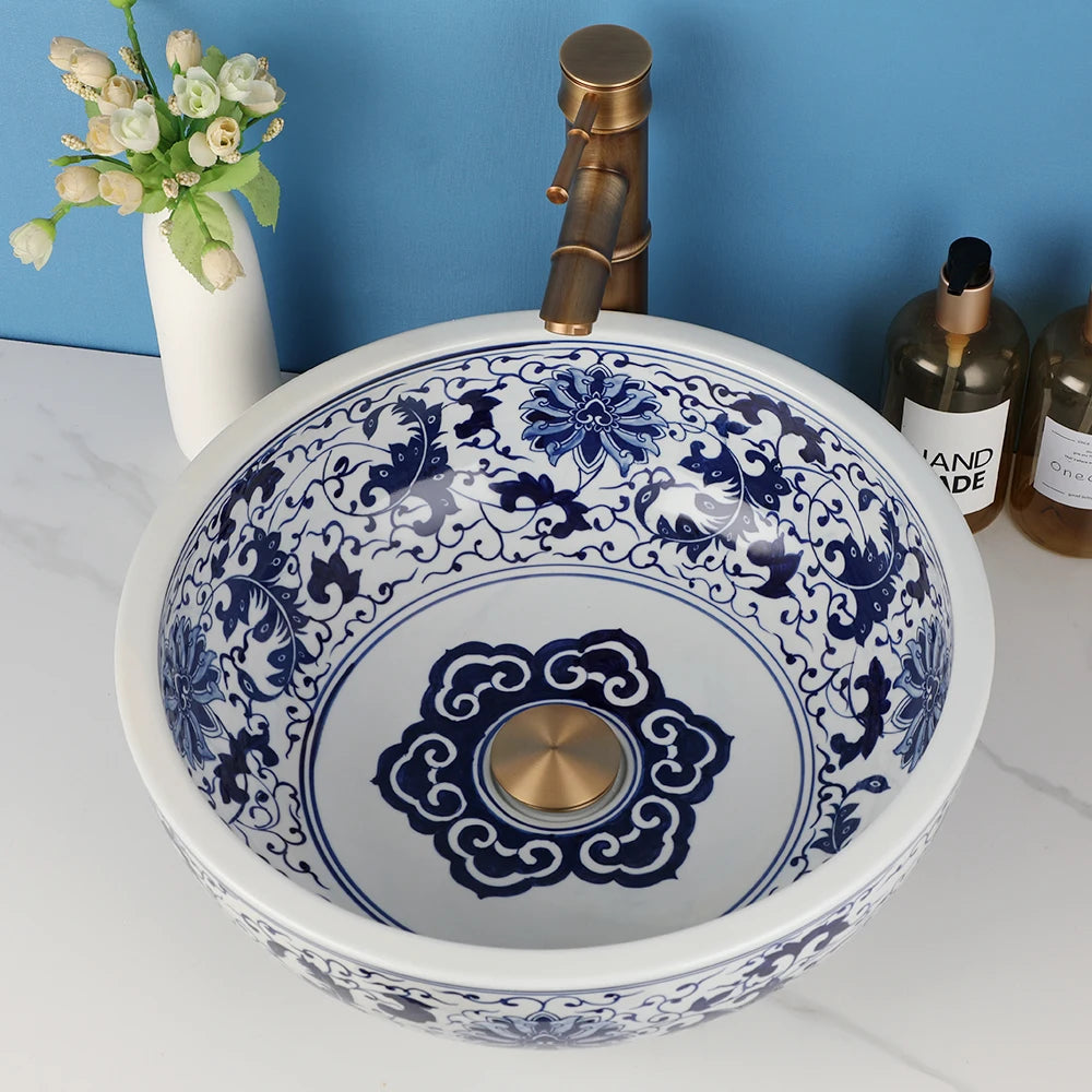 Zappo Jindezhen Ceramic Bathroom Vessel Sink Faucet Combo