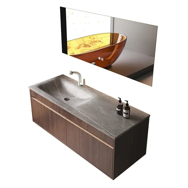 Light Luxury Bathroom Cabinets Rock Slab Integrated Washbasin