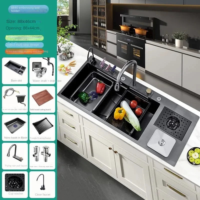 Flying Rainwaterfall Sink Stainless Steel Large Big Garbage
