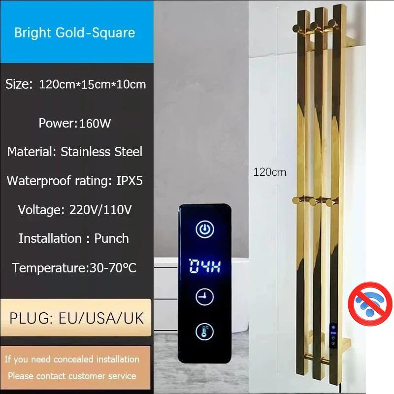 Oxg 3-Bar Electric Heated Towel Rack Timer Wall
