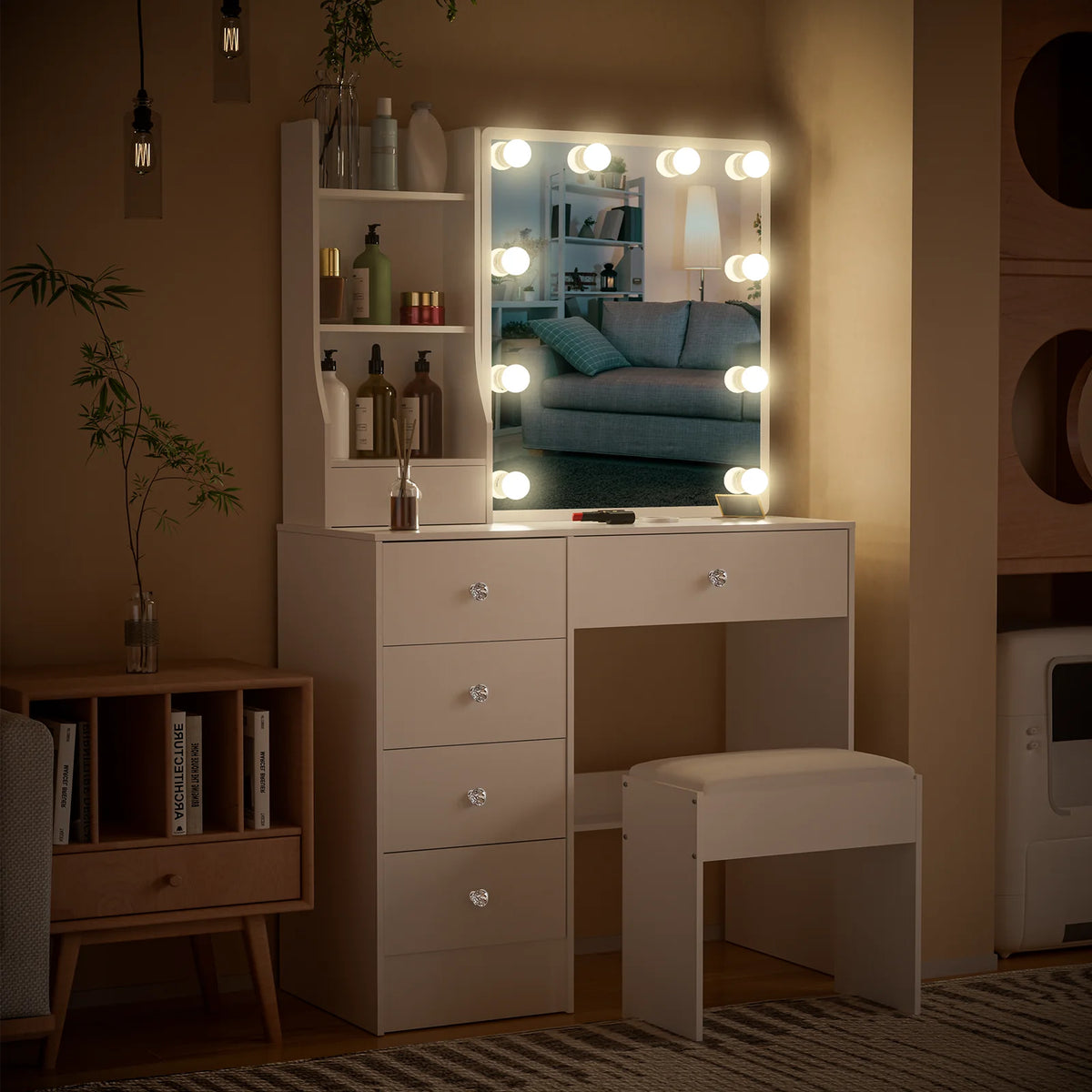 Teousev White Led Makeup Vanity Sliding Mirror 3-Color