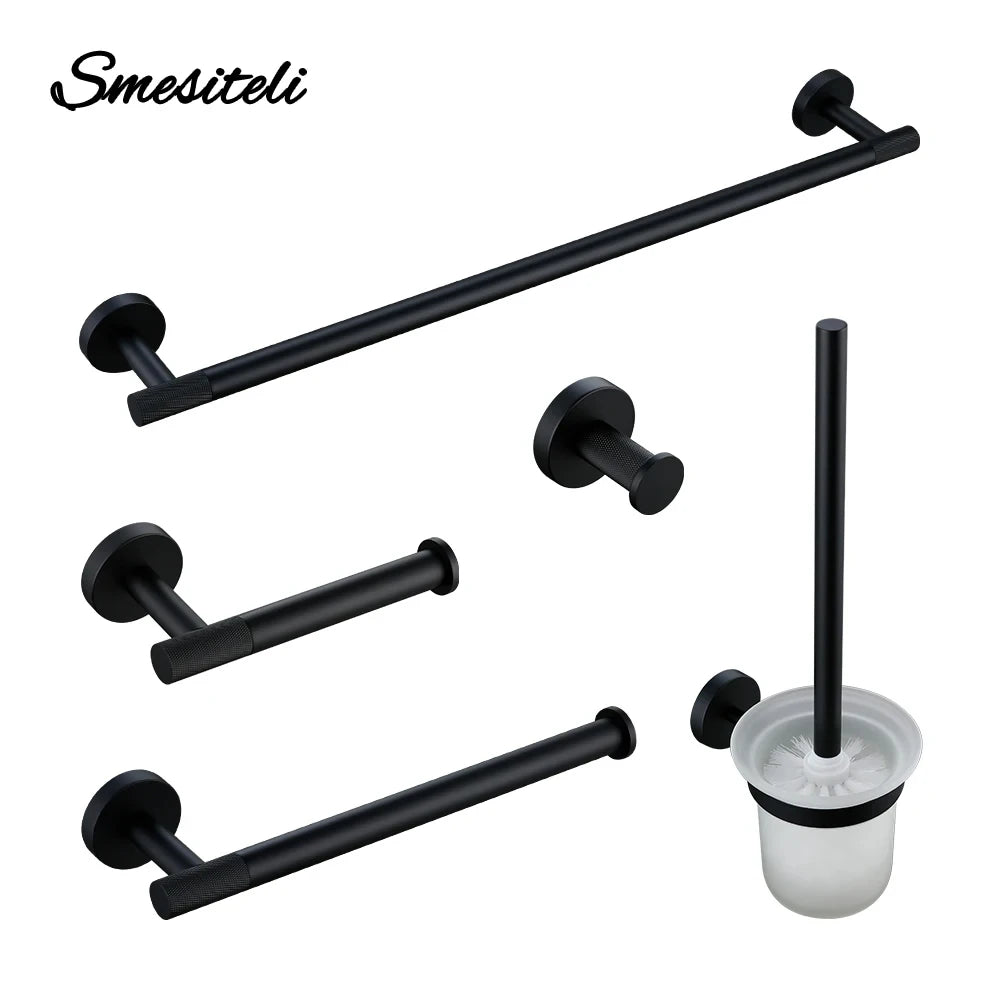 Black Bathroom Brass Knurled Kit Paper Holder Towel
