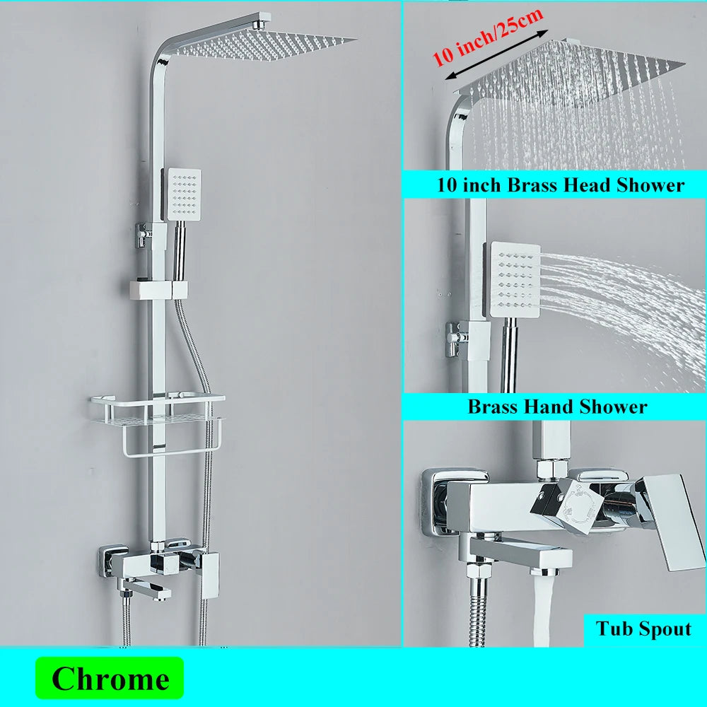 Black Brass Shower Faucet Sets Rainfall Bathtub Tap