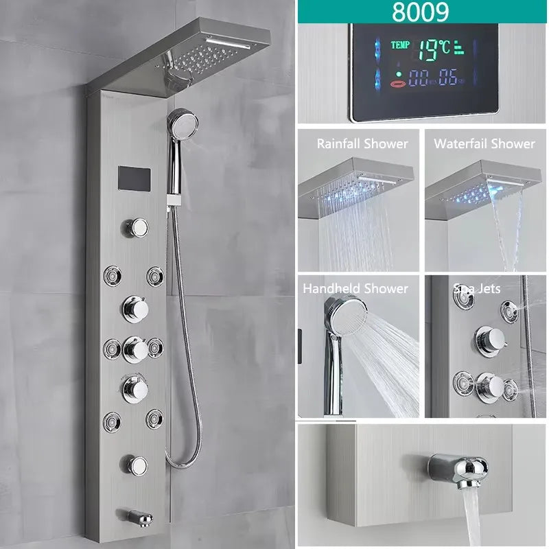 Rain Waterfall Shower Panel Faucet Body Massage Jets