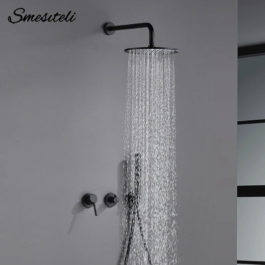 Bathroom Shower System Rainfall Shower Faucet Black Mixer